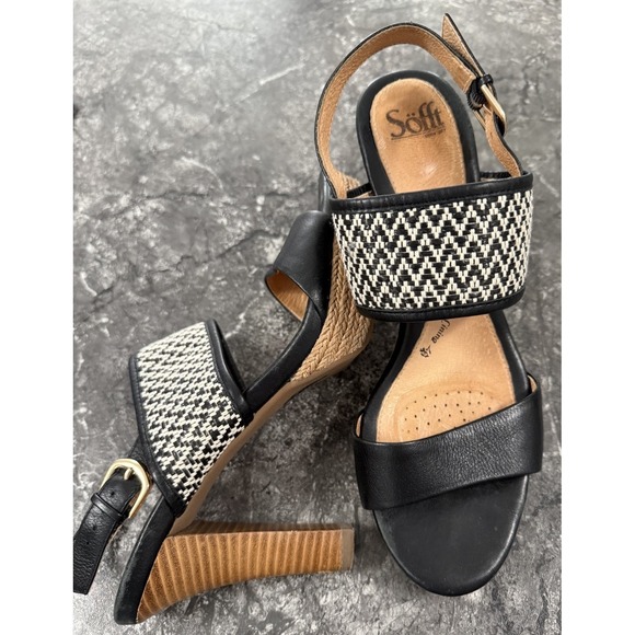 Sofft Womens Black White Woven Leather Platform Slingback Comfort Heels Sz 11M - Picture 4 of 16